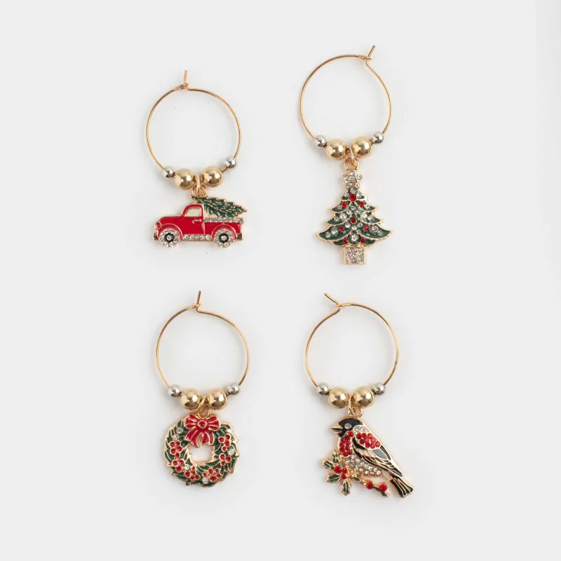 Подвеска для бокала, 4 шт, металл/бусины, золотистая, Новогодние моменты, Christmas time