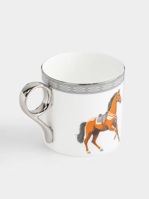 Кружка, 370 мл, фарфор F, бело-серая, с серебристым кантом, Лошадь, Breton horse, image-1