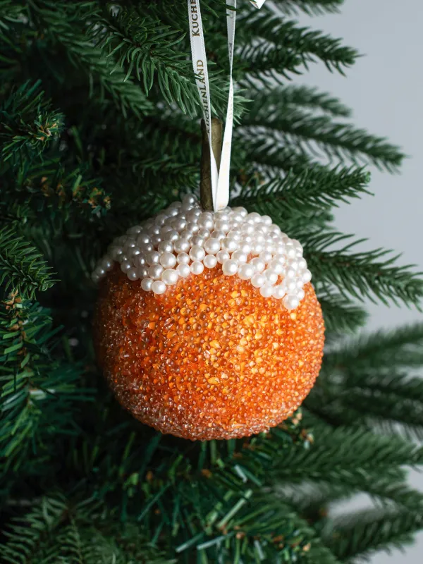 Игрушка елочная, 12 см, пенопласт/пластик, оранжевая, Апельсин с бусинами, Fruits, image-3