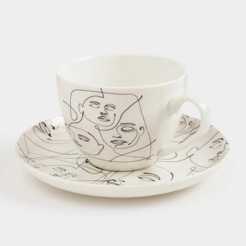 Пара чайная, 2 перс, 4 пр, 220 мл, фарфор N, молочная, Абстрактные лица, Face, image-3