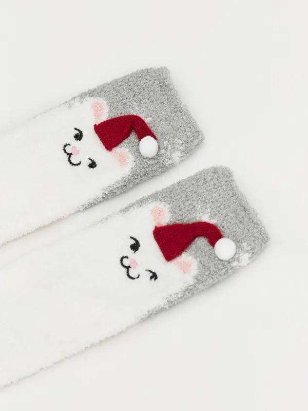 Носки домашние, в коробке, серо-молочные, Merry, image-1