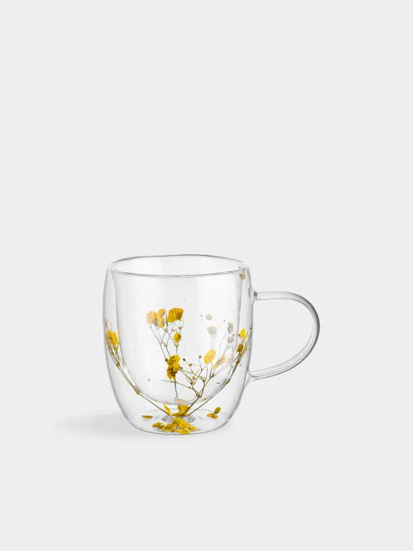 Кружка, 330 мл, стекло Б, с сухоцветами внутри, Цветы, Air decor, image-0