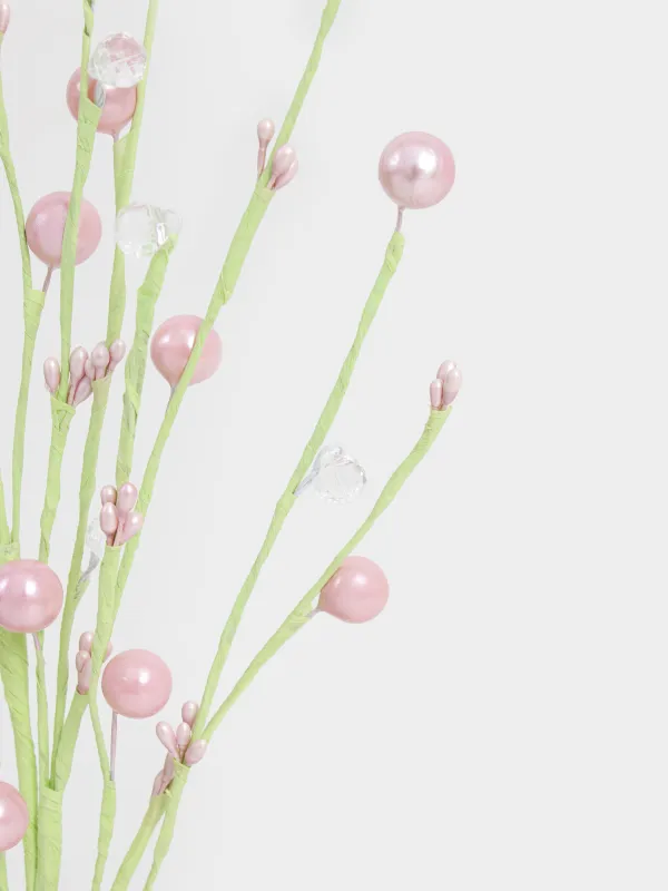 Ветка декоративная, 45 см, Розовые бусины с кристаллами, Balls decor, image-3