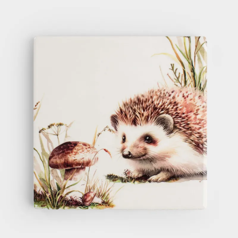 Подставка под кружку, 11х11 см, квадратная, керамика/пробка, белая, Еж, Forest hedgehog