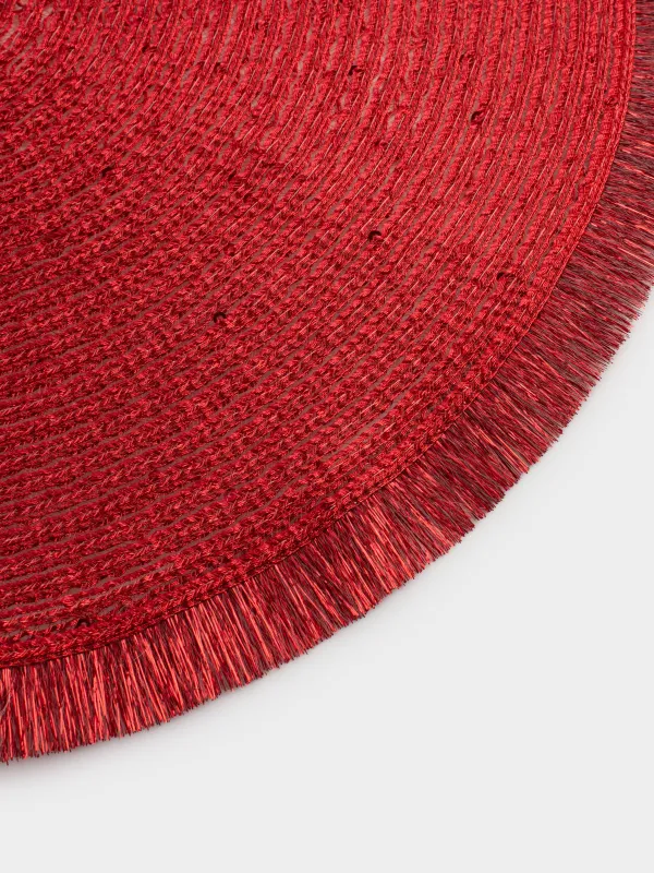 Салфетка под приборы, 38 см, с бахромой и пайетками, полиэстер, круглая, красная, Rotary shine, image-2