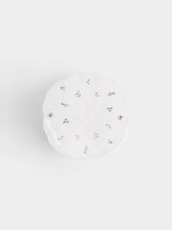 Блюдо на ножке, 23х7 см, керамика D, молочное, Нежные цветы, El flora, image-4