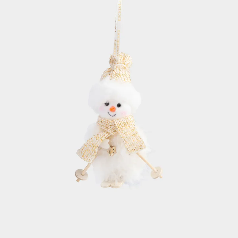 Игрушка елочная, 12 см, полиэстер/пенопласт, шампань, Снеговик на лыжах, Figure Christmas Fuzz