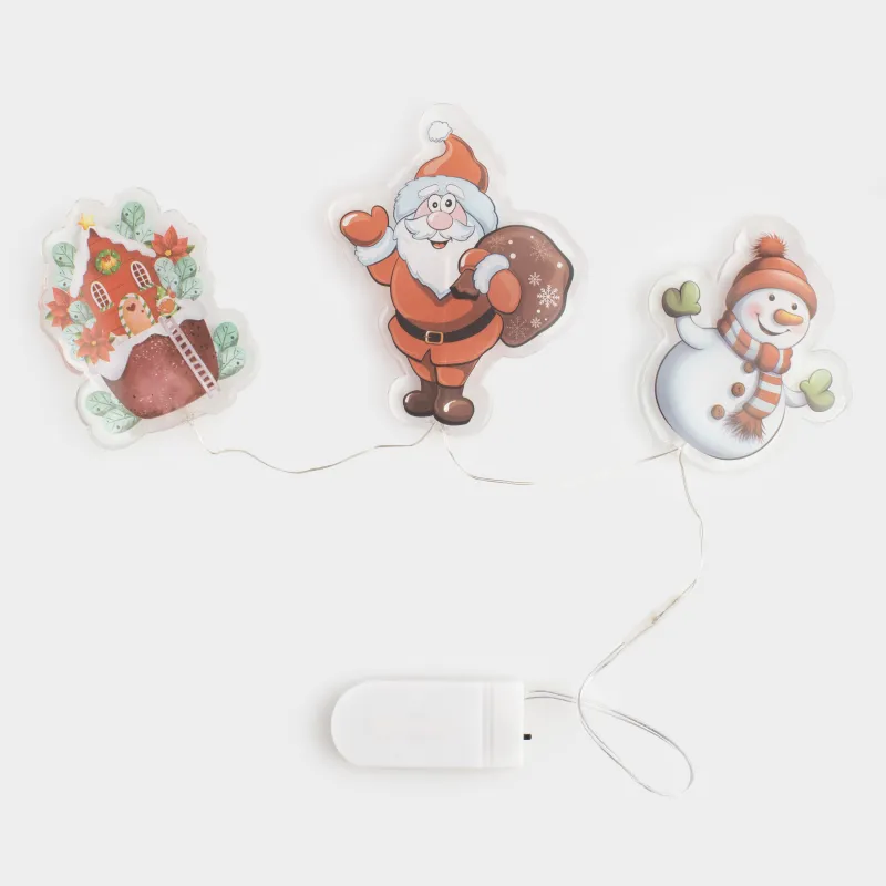 Набор наклеек, 14х25 см, 3 шт, с подсветкой, многоразовые, термопластик, Санта, Christmas decal