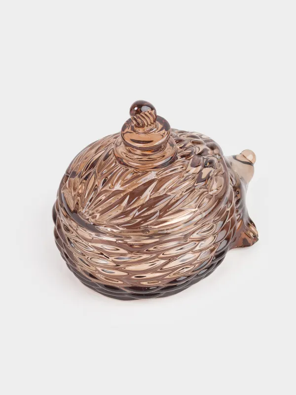 Емкость для хранения, 13x10 см, 130 мл, стекло Р, коричневая, Еж с грибом, Forest fantasy, image-1