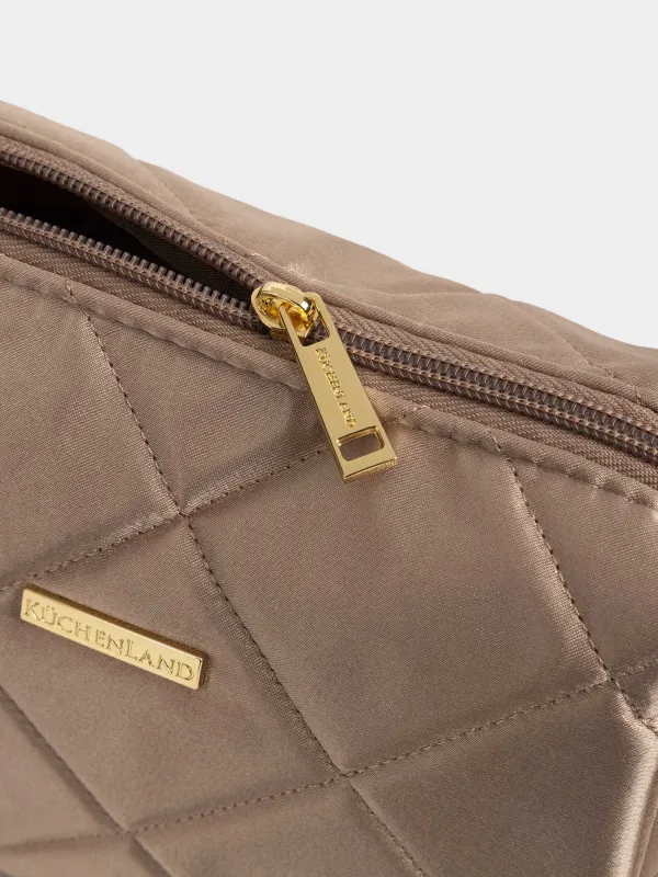 Косметичка, 21х13 см, стеганая, сатин, молочная, Quilted silk, image-4