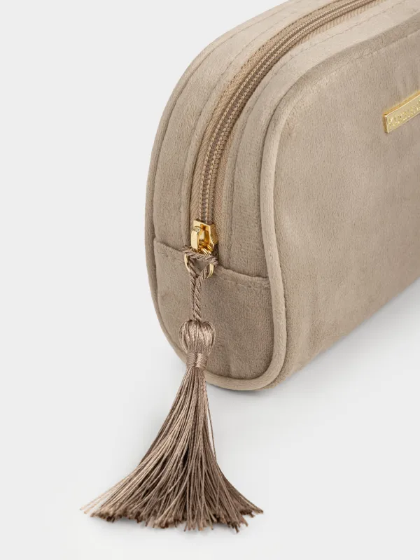 Косметичка, 18х12 см, с кисточкой, вельвет, коричневая, Velvety, image-2