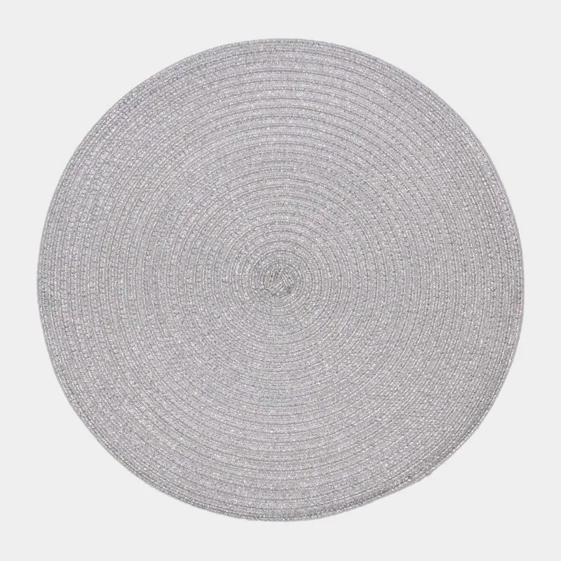 Салфетка под приборы, 38 см, полиэстер, круглая, серебристая, Rotary shine