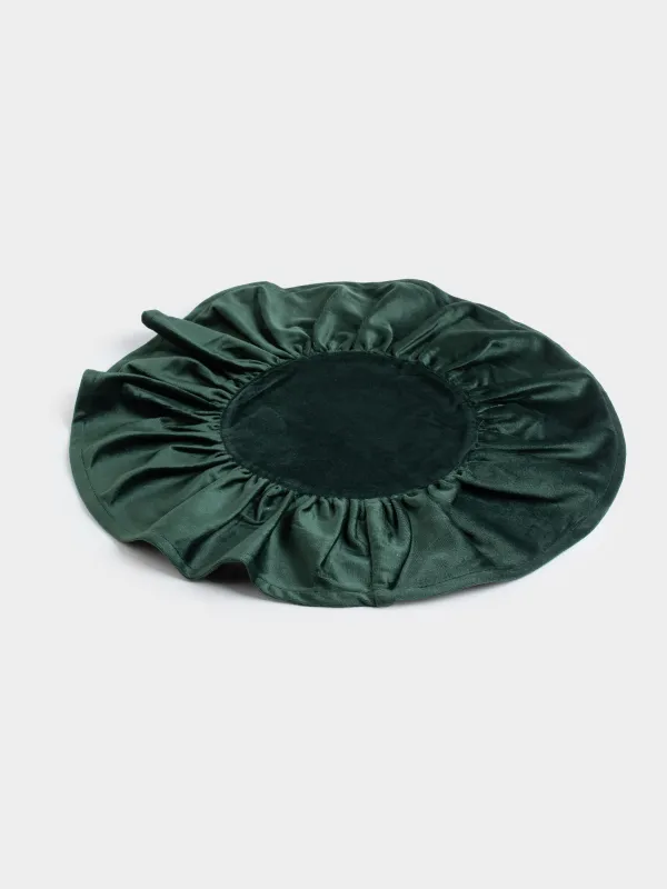 Салфетка под приборы, 38 см, бархат, круглая, зеленая, Волнистые края, Color wavy, image-1