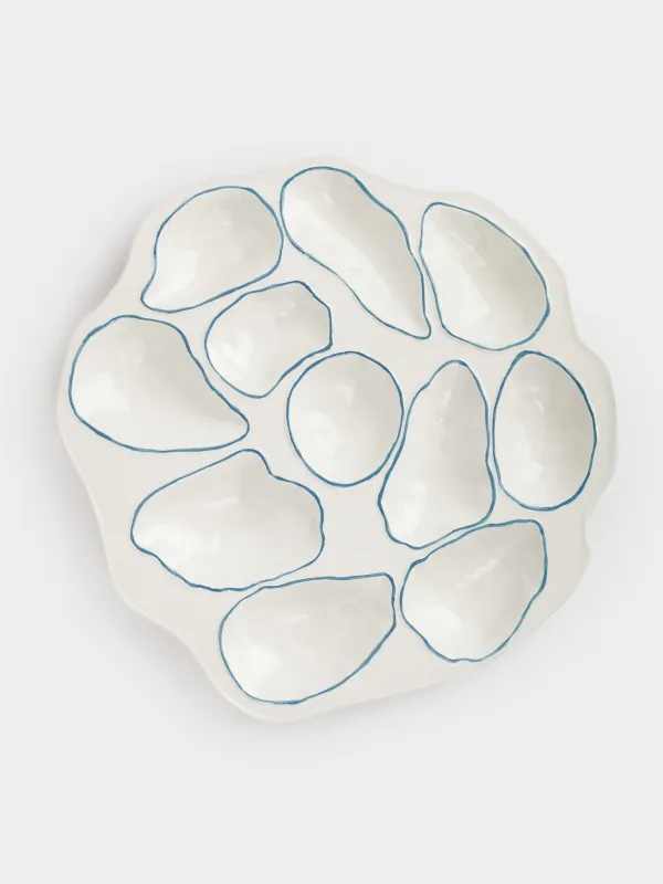 Менажница, 24 см, 11 отд, керамика, молочно-синяя, Устрицы, Coral reef, image-0