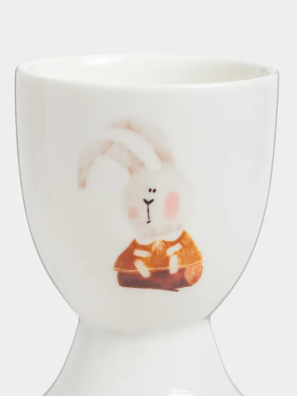 Подставка для яйца, детская, 7 см, фарфор N, белая, Торт и заяц, Little pet, image-2