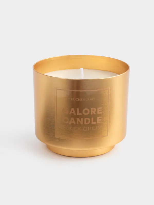 Свеча ароматическая, 8х7 см, в подсвечнике, металл, золотистая, Black Opium, Galore candle, image-0