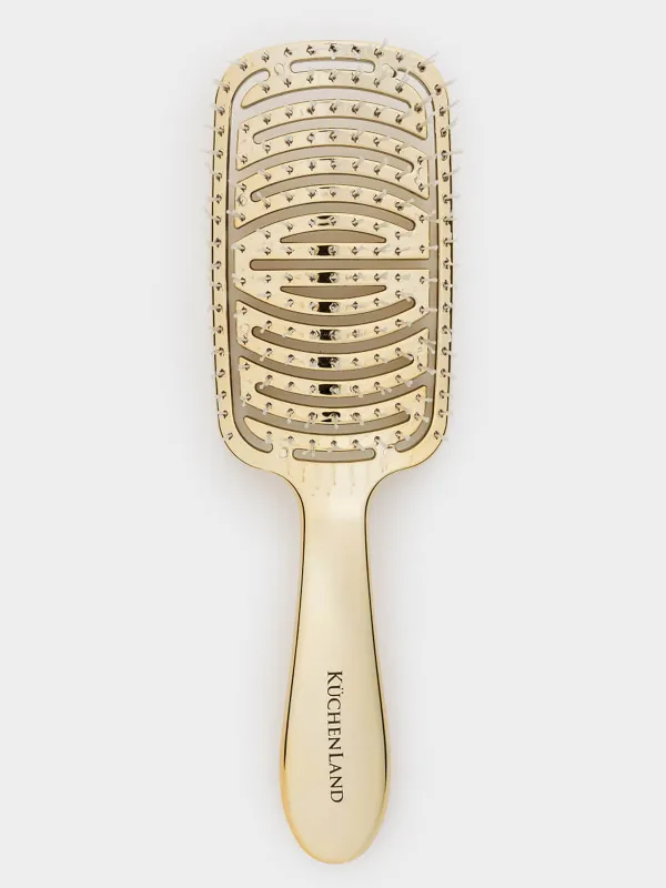 Расческа массажная для волос, 22 см, пластик, золотистая, Wave, image-0