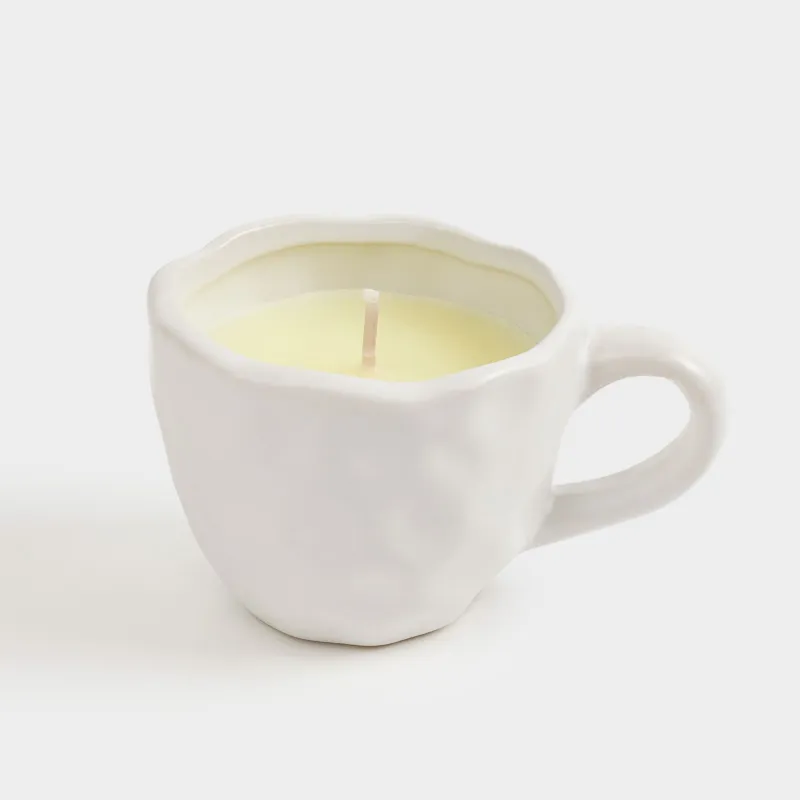 Свеча ароматическая, 9 см, в подсвечнике, керамика, белая, Vanilla, Мятый эффект, Crumple