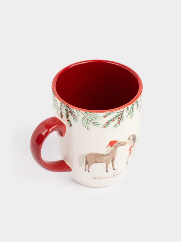 Кружка, 330 мл, керамика, бело-бордовая, Лошадки целуются, Horse christmas, image-2