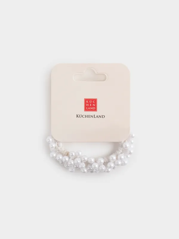 Резинка для волос, 6 см, пластик, белая, Жемчужины, Pearl, image-4