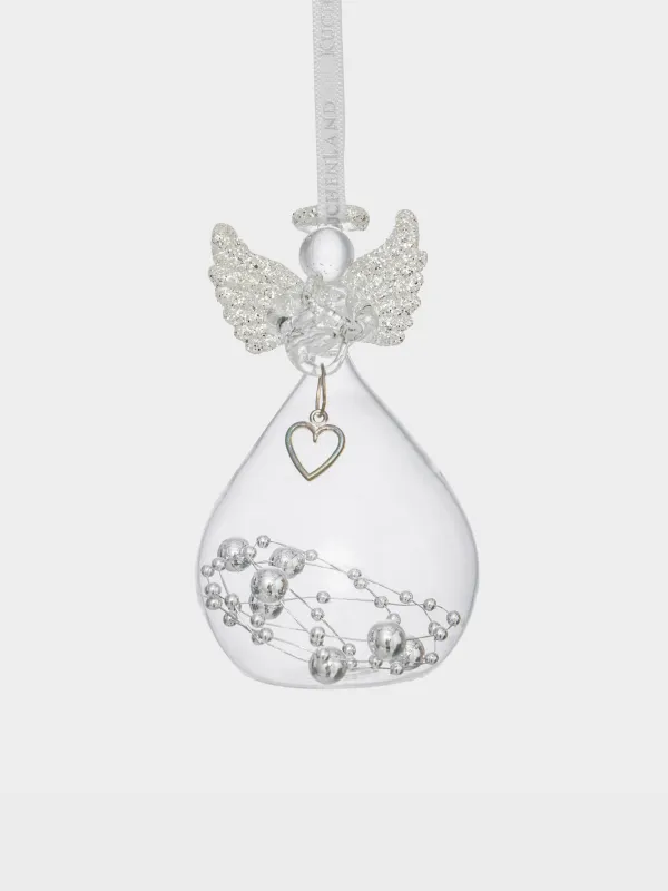 Игрушка елочная, 9 см, стекло, с блестками, серебристая, Ангел, Angel figurine, image-0