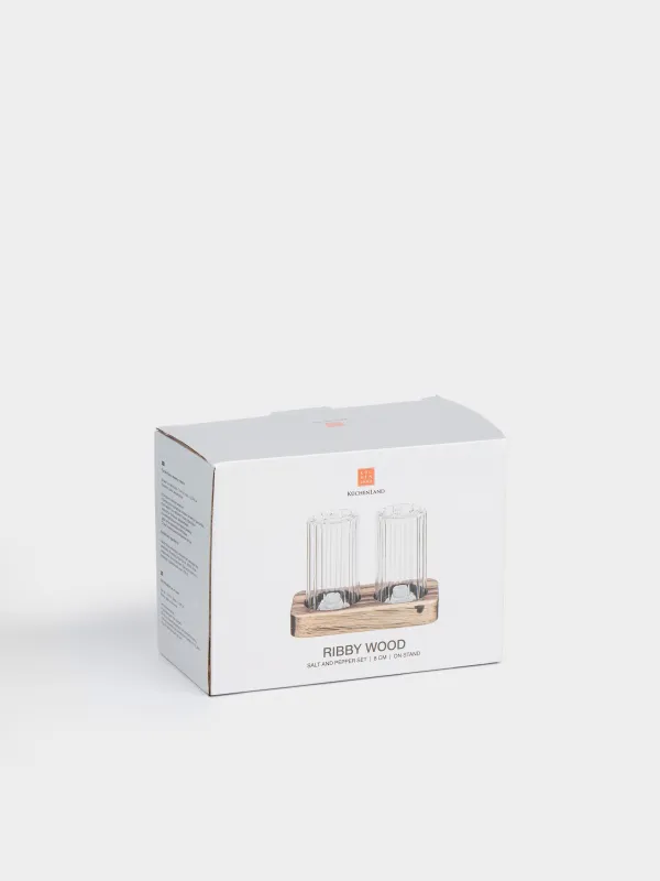 Набор для соли и перца, 8 см, на подставке, стекло Р/дерево, Ribby wood, image-6