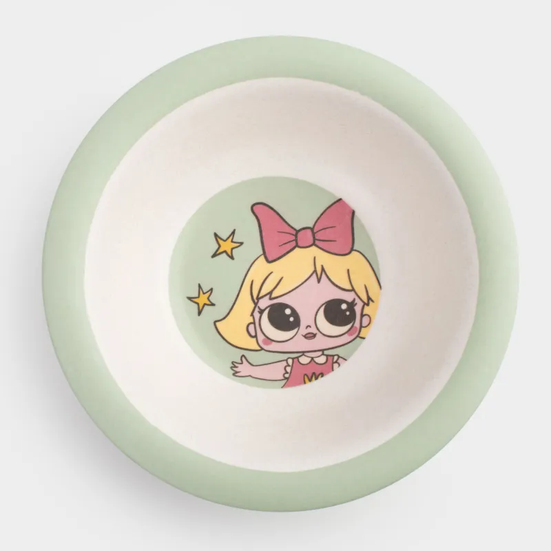 Тарелка суповая, детская, 16x4 см, бамбук, зеленая, Девочка с бантом, Sweet loli, image-0
