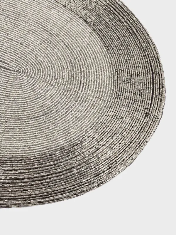 Салфетка под приборы, 31x41 см, бисер, овальная, серебристо-серая, Shiny beads, image-2