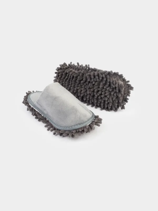 Тапочки-полотеры, 28 см, со съемной подошвой, микрофибра, серые, Clean, image-4