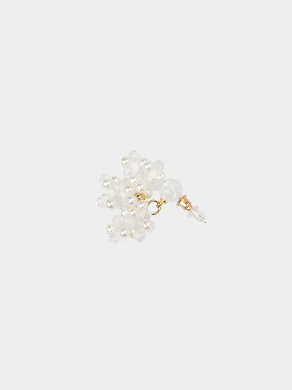 Серьги-пусеты, 3 см, 2 шт, акрил/стекло/металл, молочные, Цветок из бусин, Pearl, image-1