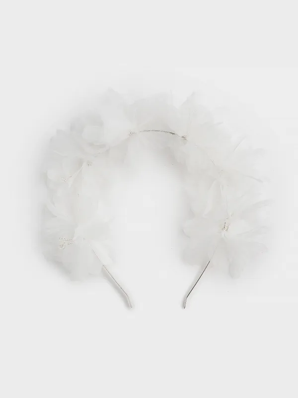 Ободок для волос, 13х15 см, детский, полиэстер/стекло, белый, Цветы, Hairstyle