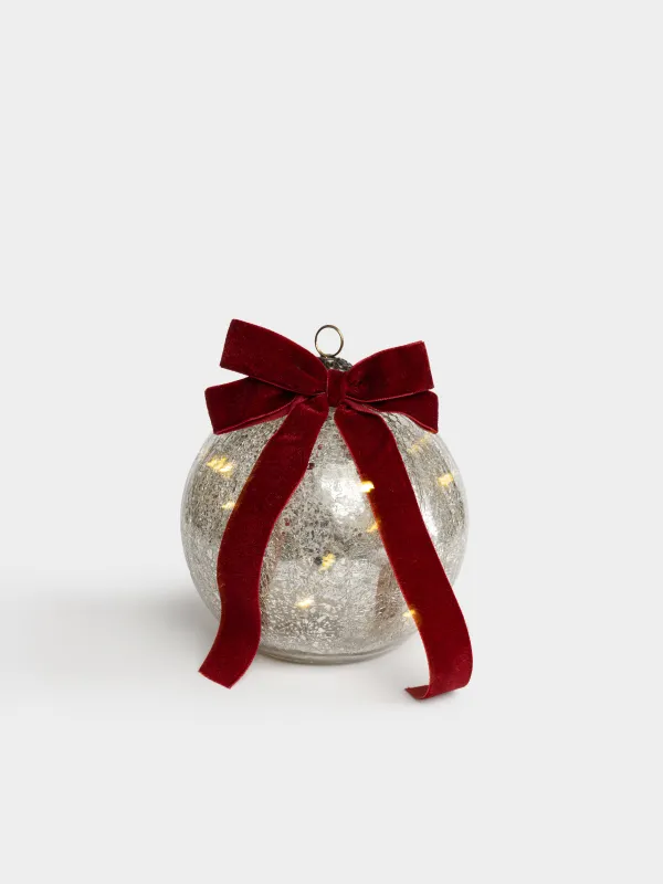 Светильник декоративный, 10 см, Шар с бантом, Ice christmas, image-0