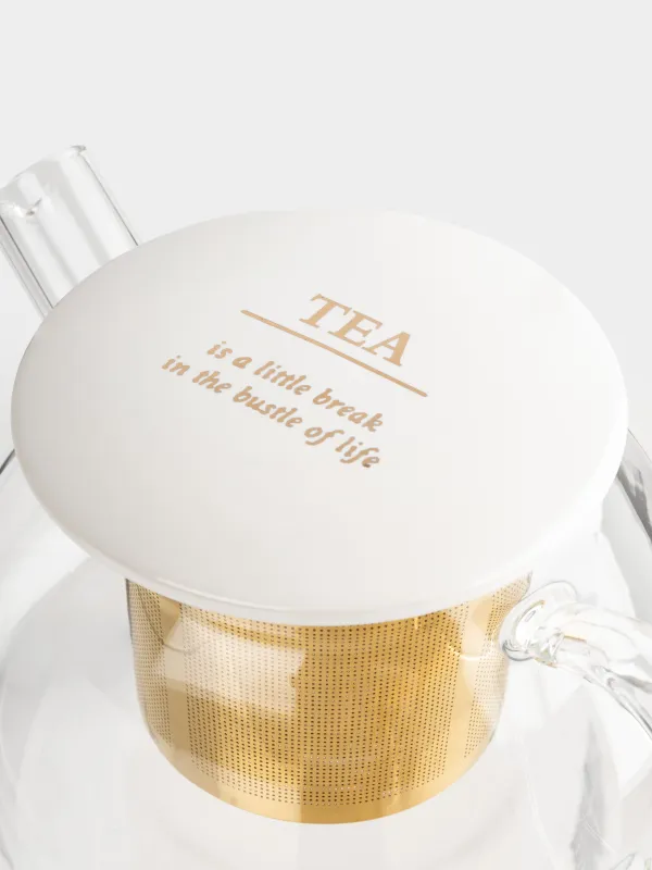 Чайник заварочный, 600 мл, стекло Б/сталь/керамика, золотисто-молочный, Chalet gold, image-1