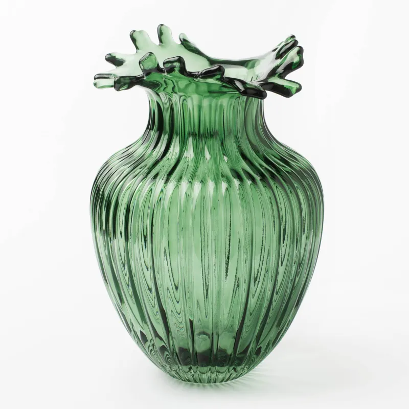 Ваза для цветов, 27 см, стекло, зеленая, Ribedic