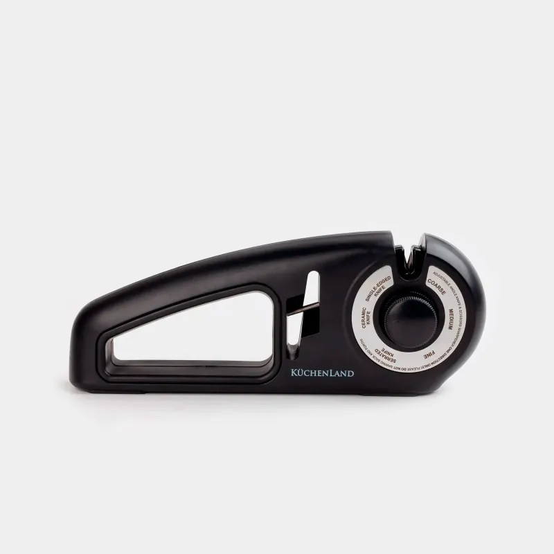 Точило для ножей и ножниц, 24 см, 3 этапа/4 вида заточки, пластик/керамика, черное, Liberica