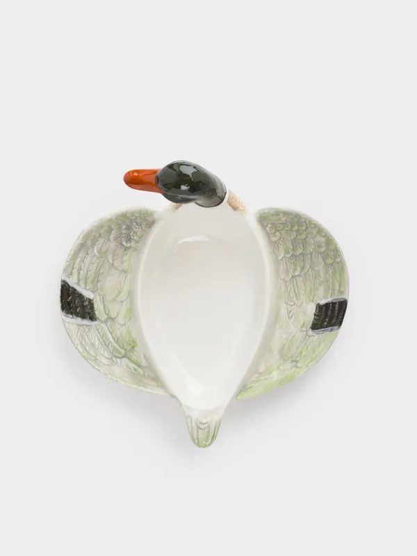 Менажница, 21х20 см, 3 отд, керамика, зелено-белая, Селезень, Duck, image-2