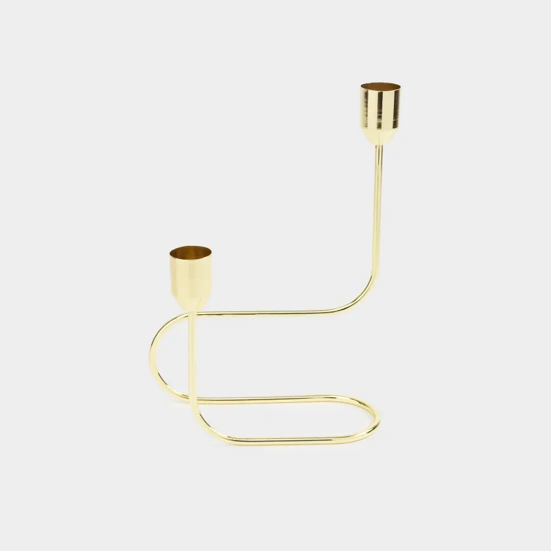 Подсвечник, 22 см, 2 тонкие свечи, сталь, золотистый, Twist gold