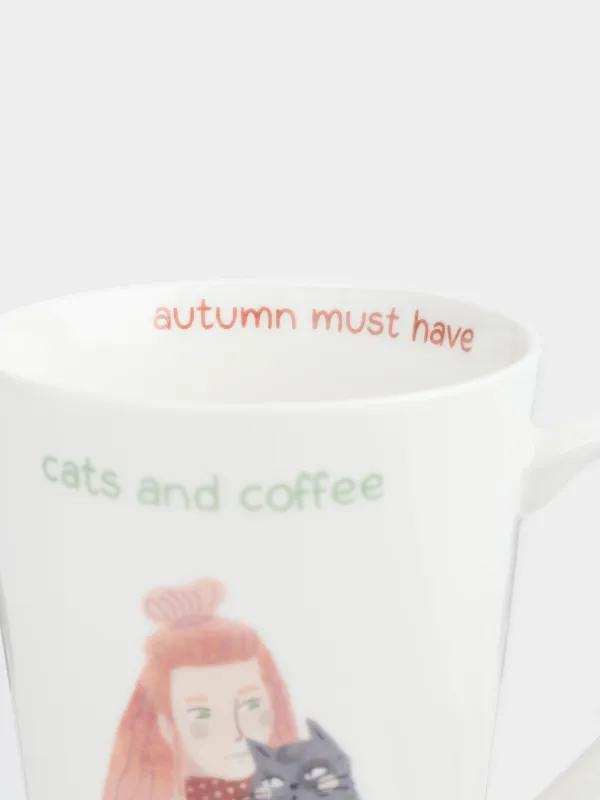 Кружка, 420 мл, фарфор N, белая, Девушка и кот, Girls, image-4