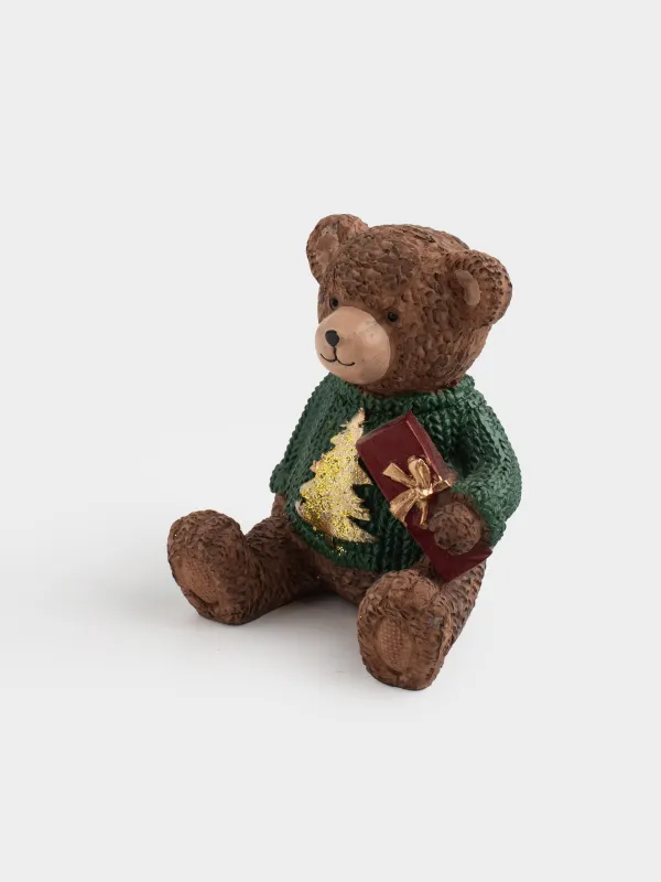 Статуэтка, 10 см, полирезин, коричневая, Медвежонок в свитере, Figure christmas, image-1