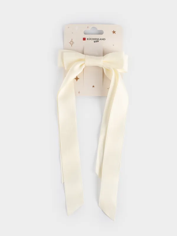 Заколка для волос, 24 см, детская, сатин/металл, молочная, Бант, Silk, image-4