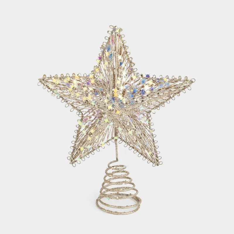 Звезда на елку, 20х25 см, с подсветкой, полиэстер/металл, шампань, Звезды, Christmas sparkle