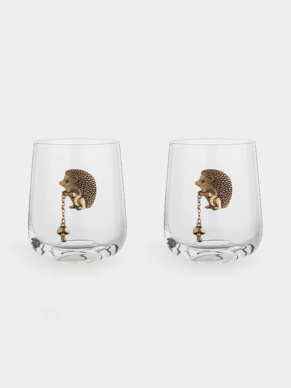 Стакан, 9 см, 430 мл, 2 шт, стекло/металл, Золотистый ежик, Lux elements, image-2