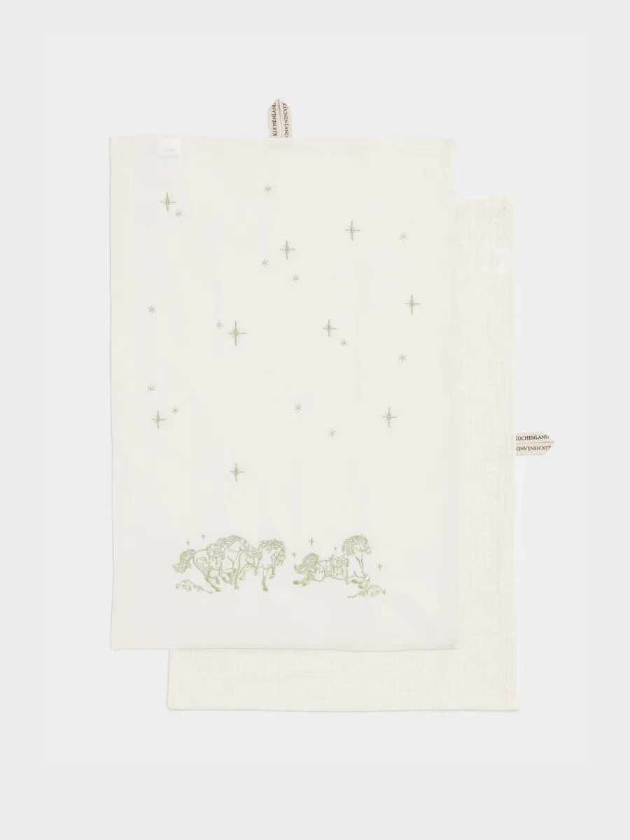Полотенце кухонное, 40х60 см, 2 шт, хлопок, молочное/бежевое, Лошади и звезды, Stars horse, image-0