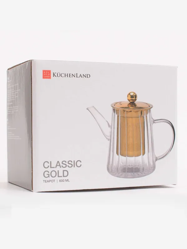 Чайник заварочный, 600 мл, стекло Б/сталь, золотистый, Camellia gold, image-4