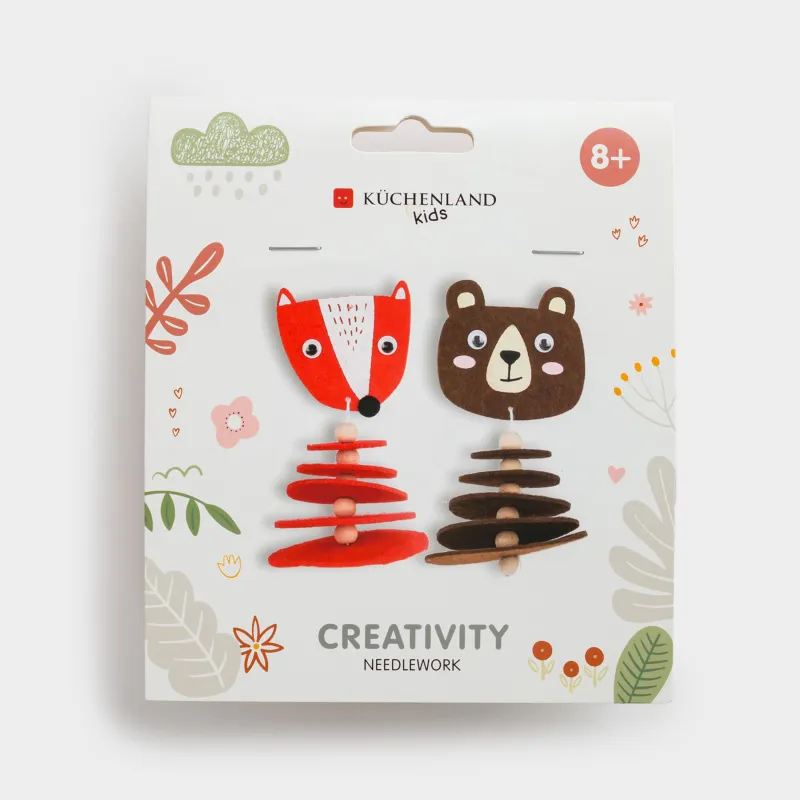 Набор для творчества, 13х15 см, рукоделие, фетр/дерево, подвеска, Мишка и лиса, Creativity