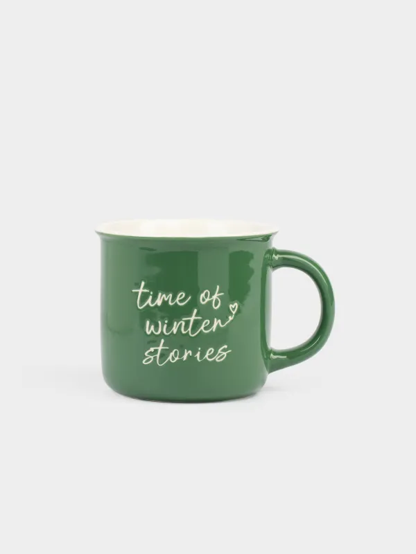 Кружка, 370 мл, фарфор N, зеленая, Time of winter stories, Mug title, image-0
