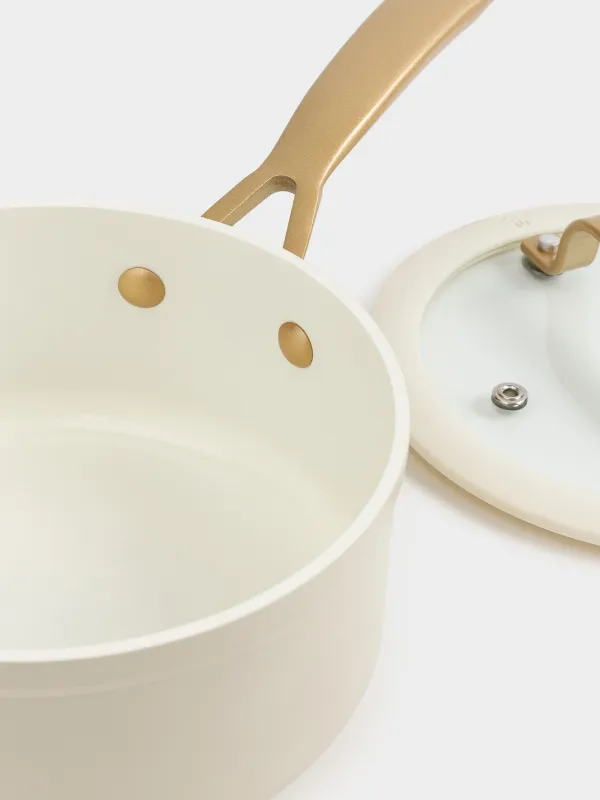 Ковш, 16 см, 1,3 л, с крышкой, с покрытием, алюминий, молочный, Piatto gold, image-2