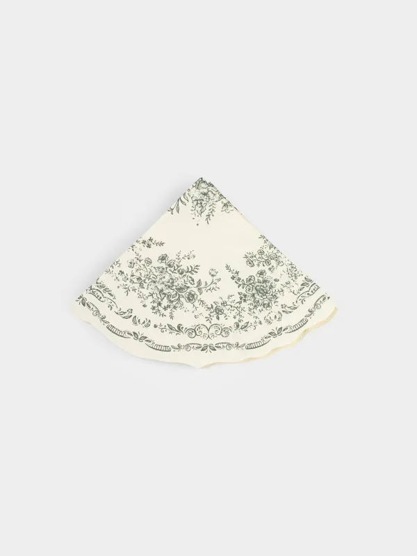 Салфетки бумажные, 33 см, 20 шт, круглые, белые, Зеленые цветы, Green lace, image-0