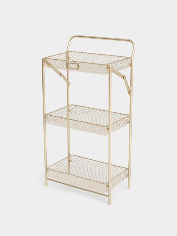 Этажерка, 3-х ярусная, 42х27х82 см, металл, золотистая, Compact gold , image-1