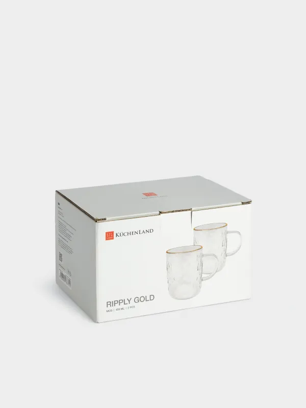 Кружка, 400 мл, 2 шт, стекло, с золотистым кантом, Ripply gold, image-5